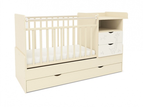 Кровать детская СКВ-5 Жираф, опуск.боковина, маятник, полка и 2 ящика