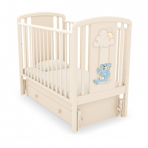 Кровать детская К-2002-30м "Жаклин"  декор Мишка на качелях голубой