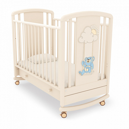 Кровать детская К-2002-30 "Жаклин" декор Мишка на качелях  голубой