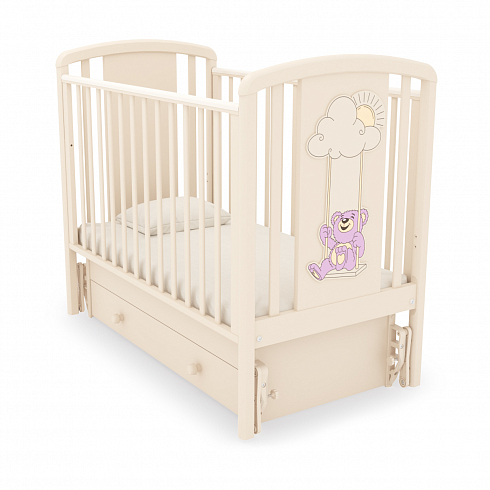 Кровать детская К-2002-30м "Жаклин"  декор Мишка на качелях сиреневый